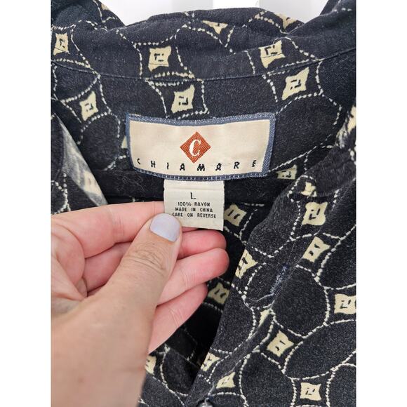 Chiamare Men's 1/2 Sleeve Collared Button Down Black Rayon Shirt Top Size L - Picture 3 of 4